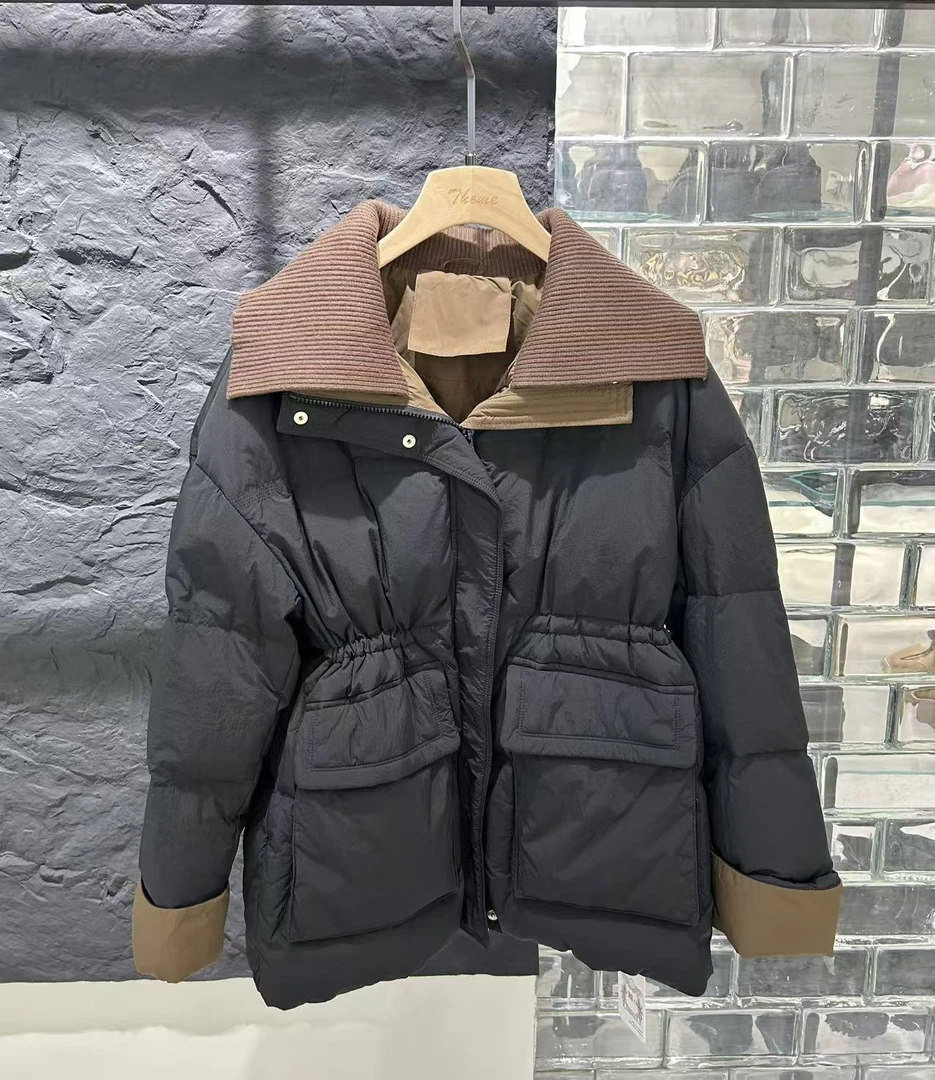 1396-3992 中长款翻领休闲风常规保暖收腰显瘦羽绒服外套
