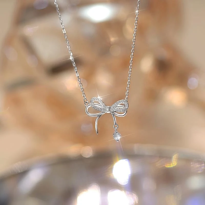 坠链均足银 蝴蝶结S999银项链女款2025新款轻奢小众锁骨链高级感