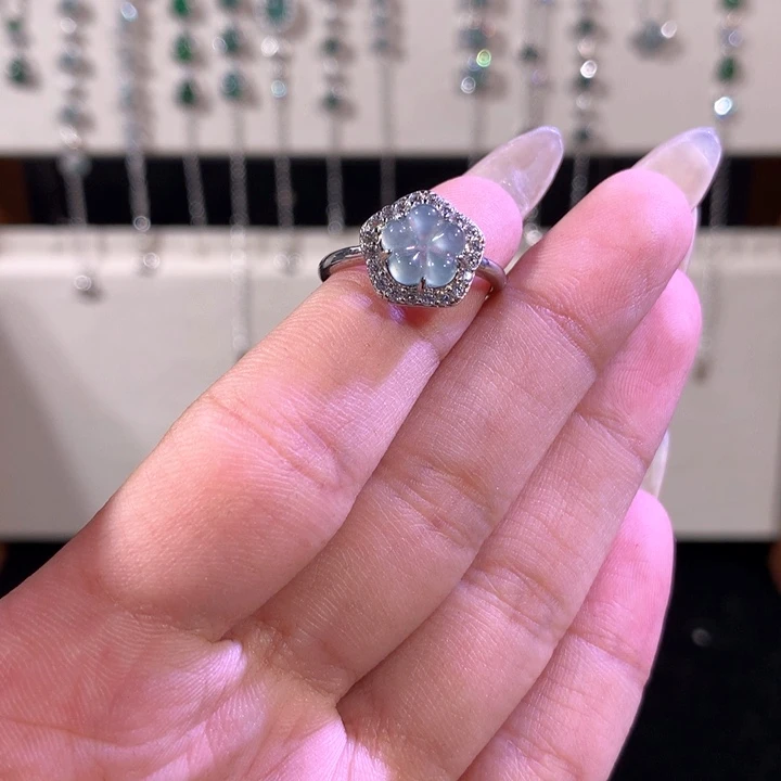 翡翠戒指银S925镶嵌614蓝