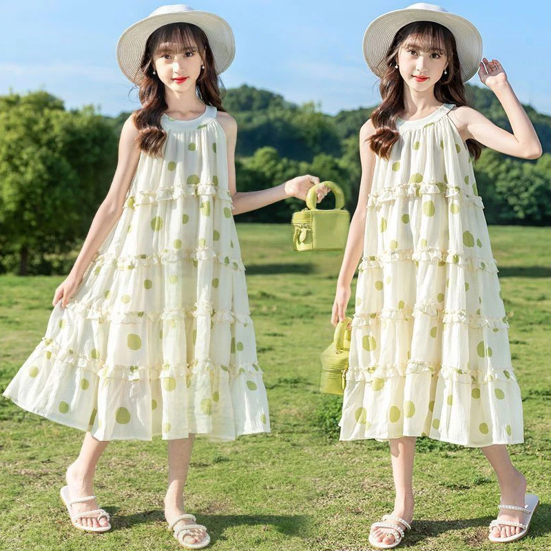 女童无袖波点连衣裙夏季2025新款夏装中大童洋气网红女孩公主裙子