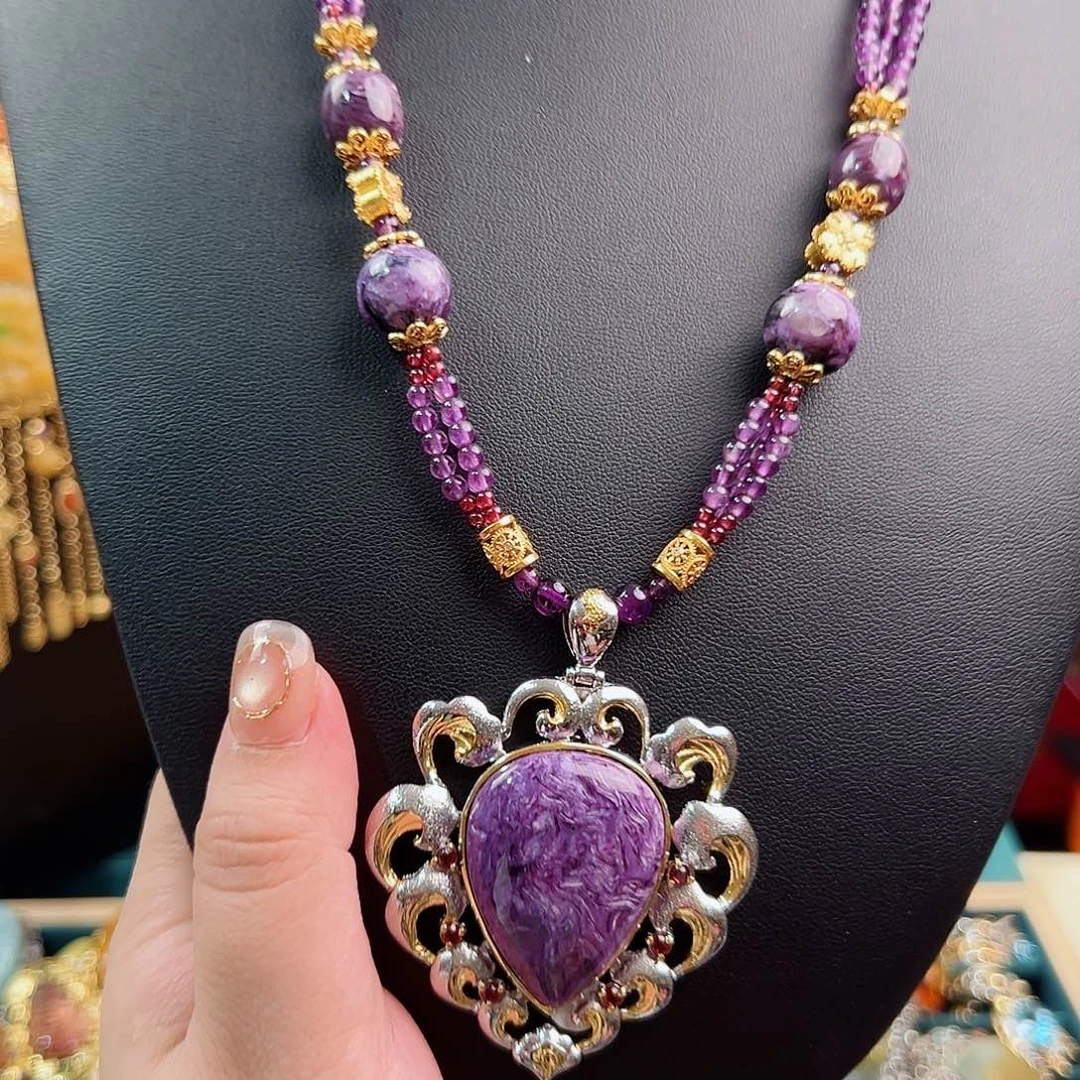 银S925镶嵌查罗石颈饰国风