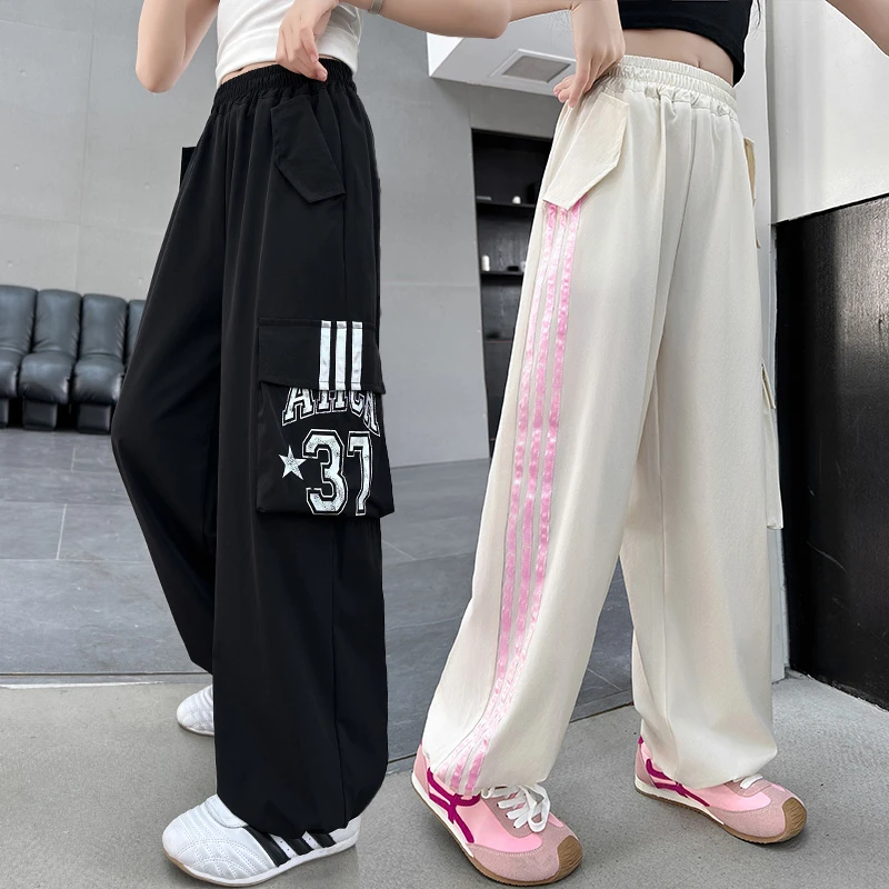 童装女休闲风长裤薄款阔腿裤夏季童裤休闲裤休闲裤女童嘻哈风宽松