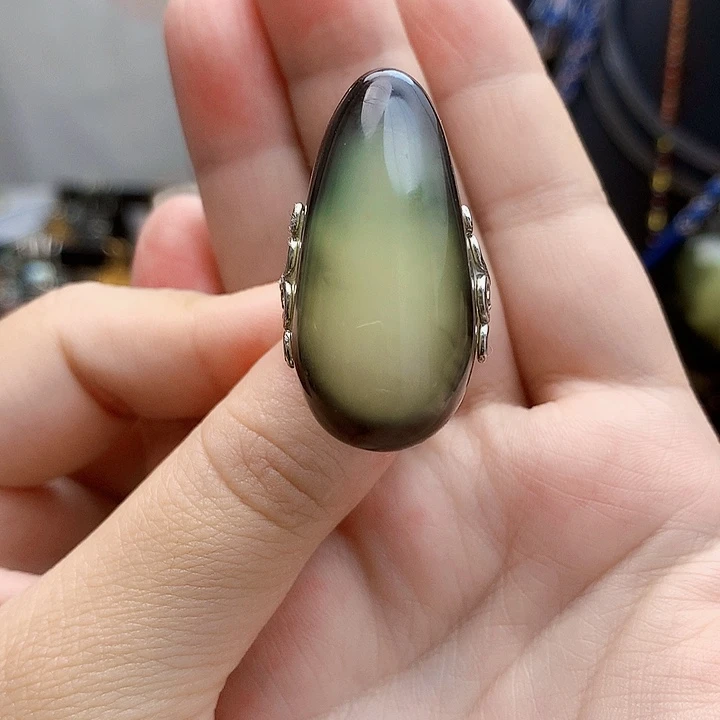 银S925镶嵌琥珀裸石戒指