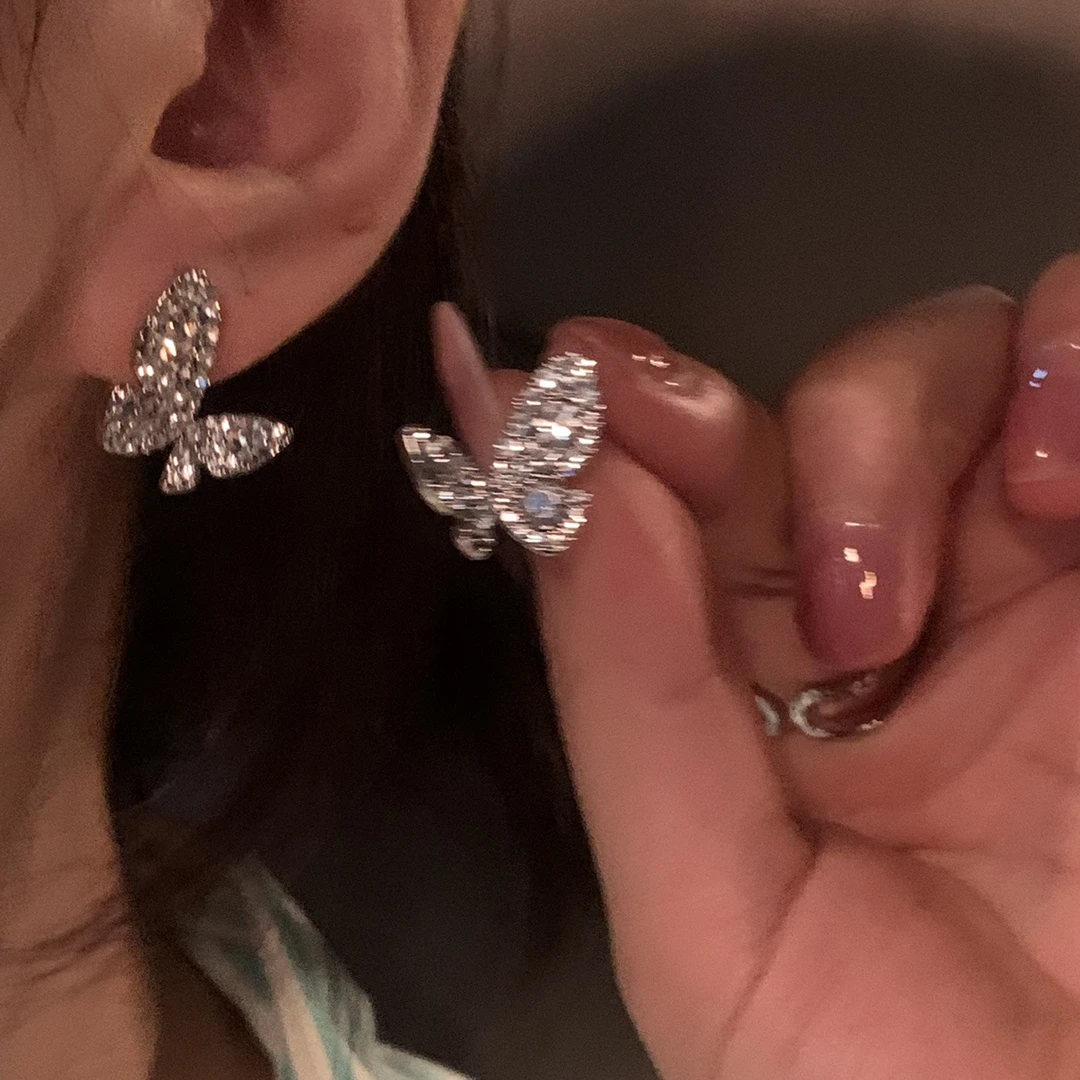 铜合金锆石耳饰 (A202)韩版满钻轻奢蝴蝶耳钉气质耳环小众耳饰