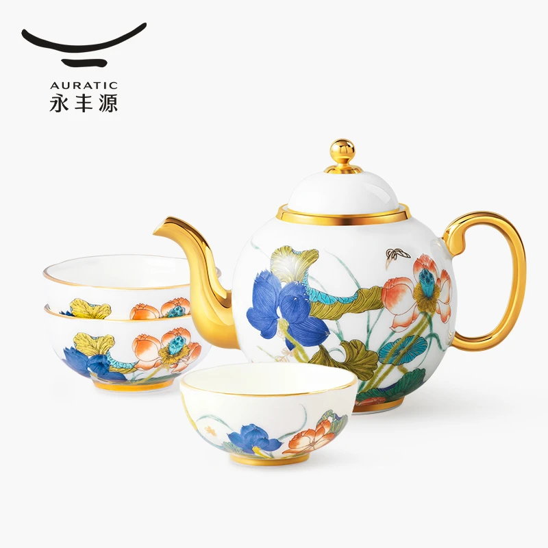 幸福和鸣5头茶具3人用茶壶茶杯陶瓷高端轻奢下午茶具描金 礼盒装