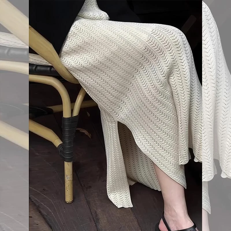 VOCKOO官方杏色针织半身裙女春季新款新款松紧腰显瘦遮肉气质百搭