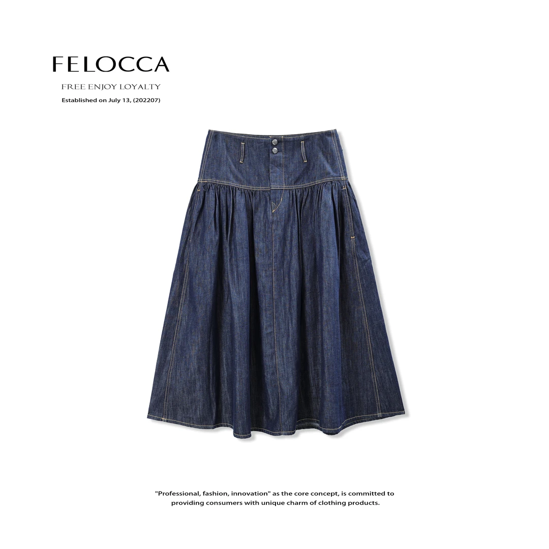 NO退NO换  【FELOCCA】遮跨显瘦明线压褶大摆牛仔半裙25SNZ129