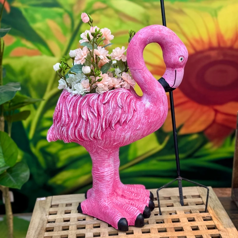 户外仿真动物花盆火烈鸟装饰品卡通摆件花园庭院草坪幼儿园工艺品