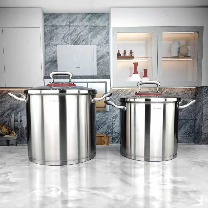 卓德铭18/10不锈钢高汤桶9L-14L大容量24-28cm复合底深款汤锅圆桶