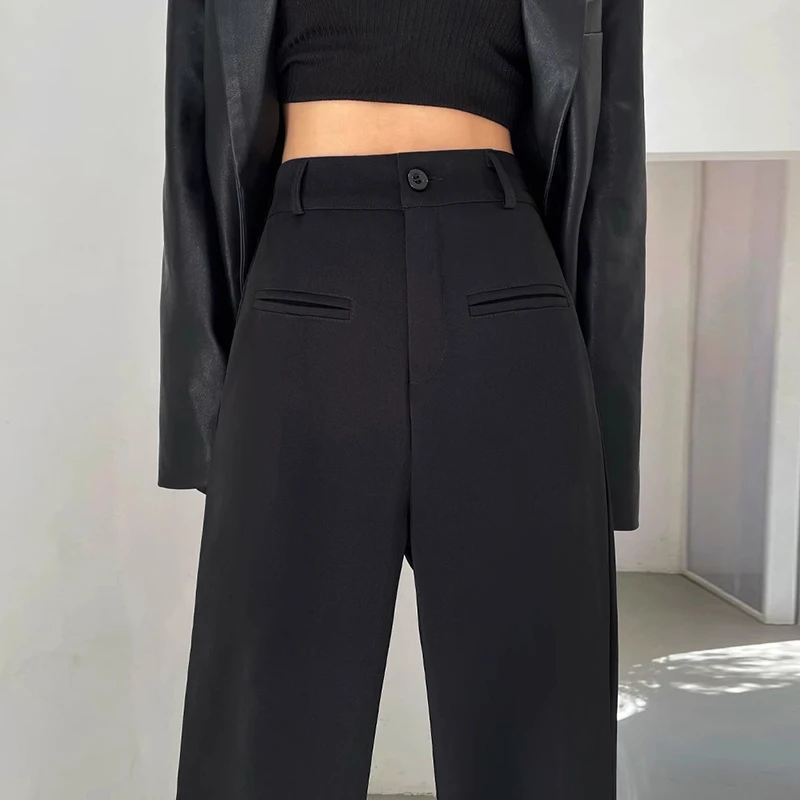 黑色西装裤女春秋款小个子垂感窄版阔腿裤2025年新款拖地直筒裤子