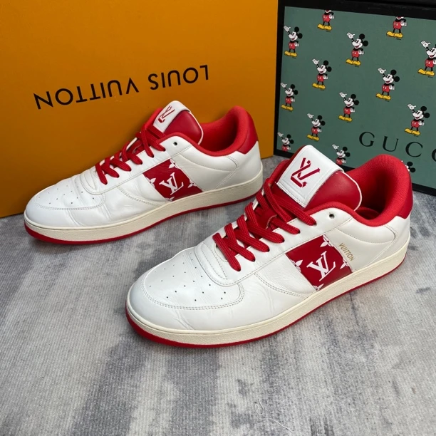 95新 LouisVuitton/路易威登 白红牛皮系带低帮板鞋/42欧码