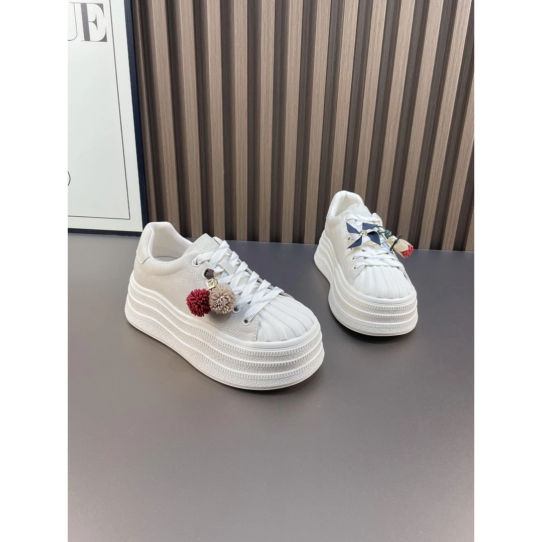 松糕厚底轻便板鞋女2025秋季新款真皮女鞋增高休闲运动软底小白鞋