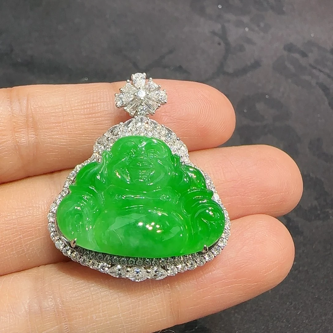 翡翠吊坠(不含链)18K金镶嵌