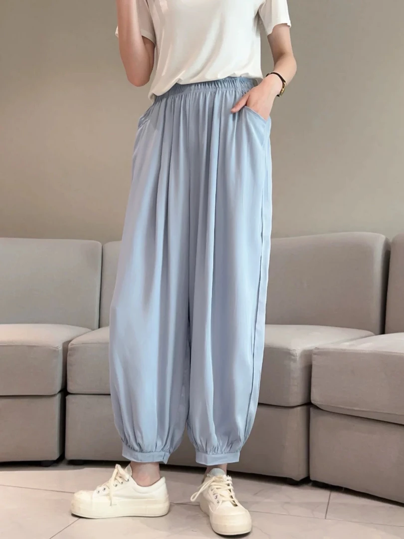 2503262超超超好穿的棉绸阔腿灯笼裤面料透气柔软薄25春夏新款