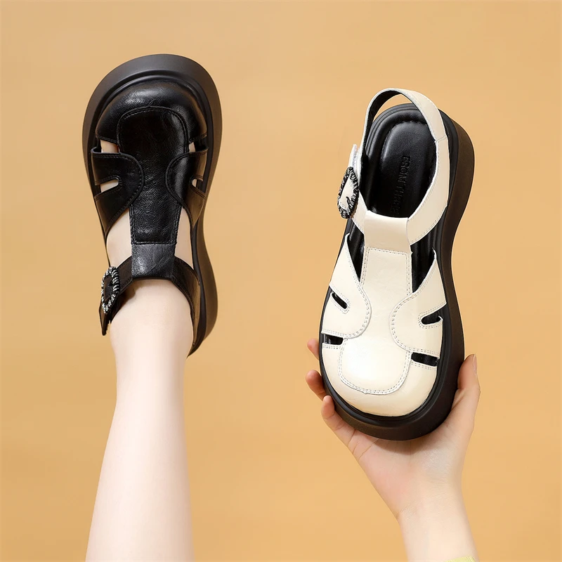 厚底包头罗马凉鞋女款2025新款夏仙女风时尚百搭休闲沙滩鞋配裙子