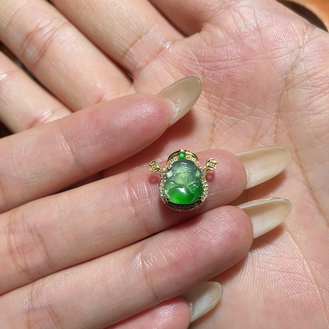 翡翠18K金镶嵌吊坠(不含链)