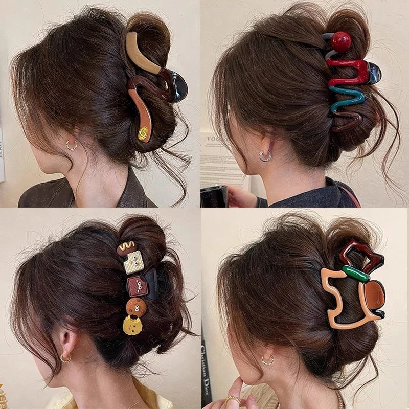 气质法式波浪珍珠后脑勺盘发抓夹大号发夹后脑勺大鲨鱼夹发饰网红