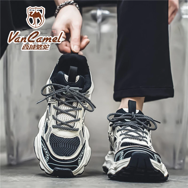 西域骆驼春季老爹感港风高级运动鞋厚底青少年休闲男鞋户外网面鞋