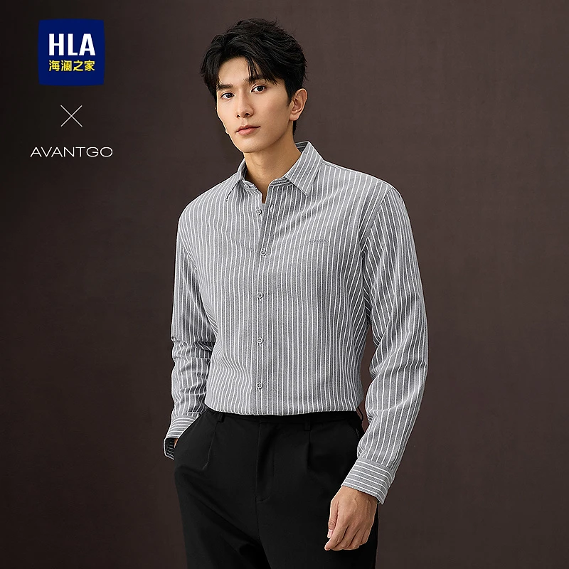 【竖条纹】HLA海澜之家衬衫男春夏25新轻商务经典绣花休闲长衬男