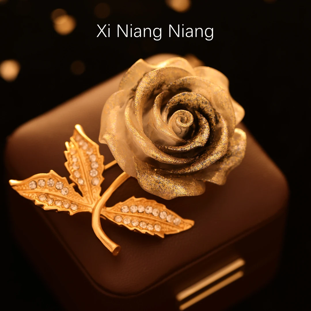 铜合金仿水晶胸针 澜七水墨山茶花小香风设计款胸针外贸版S3881