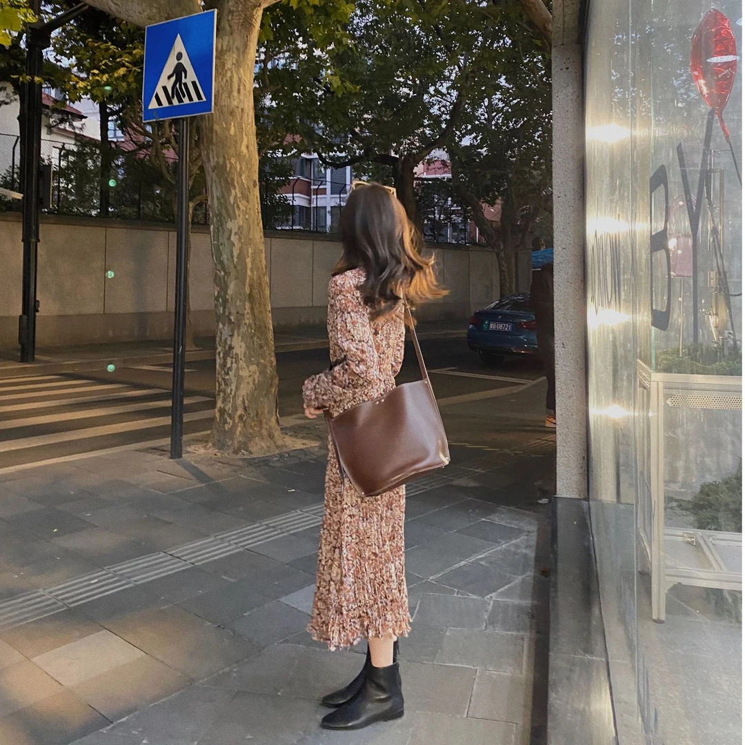 ASM ANNA◆ 梨泰院小姐姐~ 韩系气质风碎花压褶连衣裙A6665