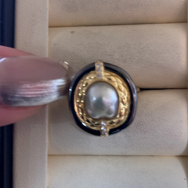 银S925镶嵌戒指海水珍珠