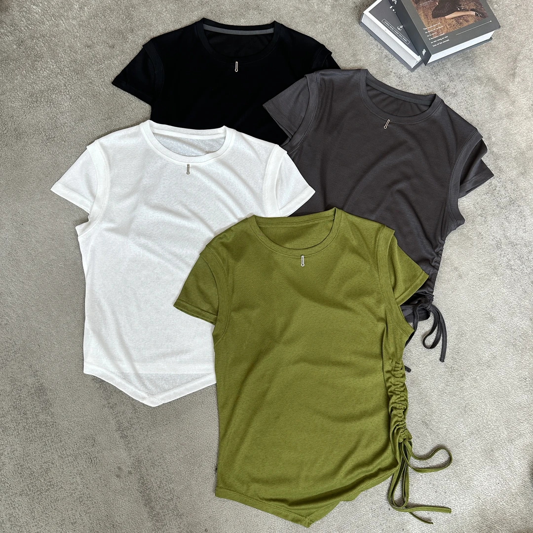 【米可家】金属扣侧抽绳定制冰感天丝面料小飞袖上衣25137