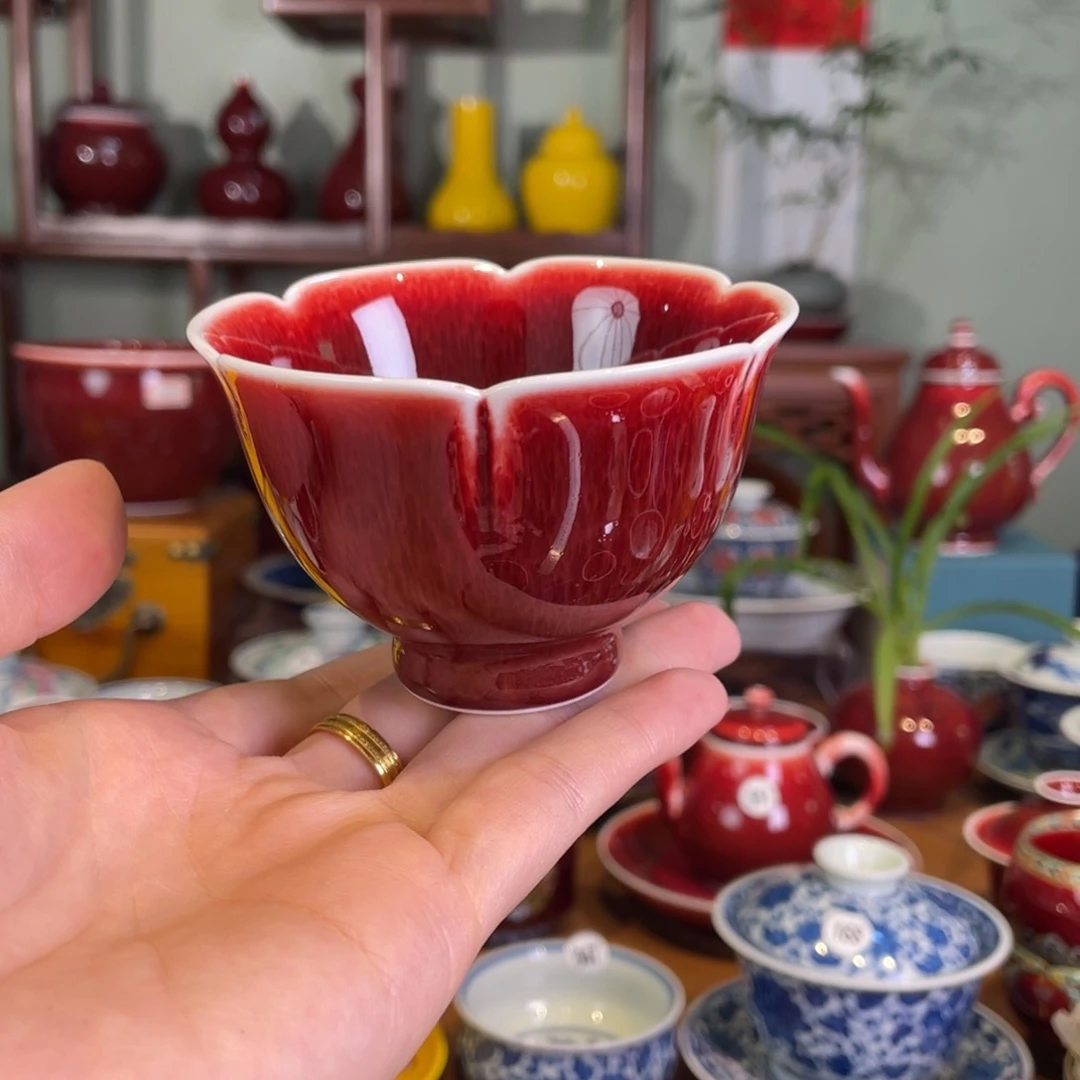 清欢雅玩原矿郎红福利花瓣杯