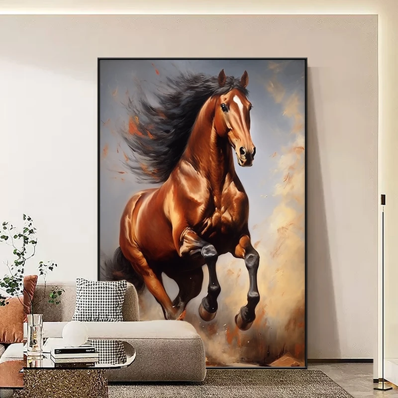 汗血宝马客厅沙发背景墙落地画马到成功老板办公室书房挂画大尺寸