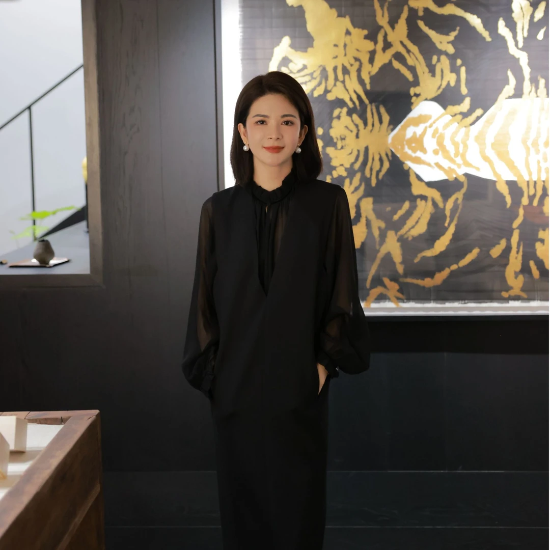 ANGELIAORIGINAL曳影朦胧 100桑蚕丝木耳边领秋季通透感衬衣#845