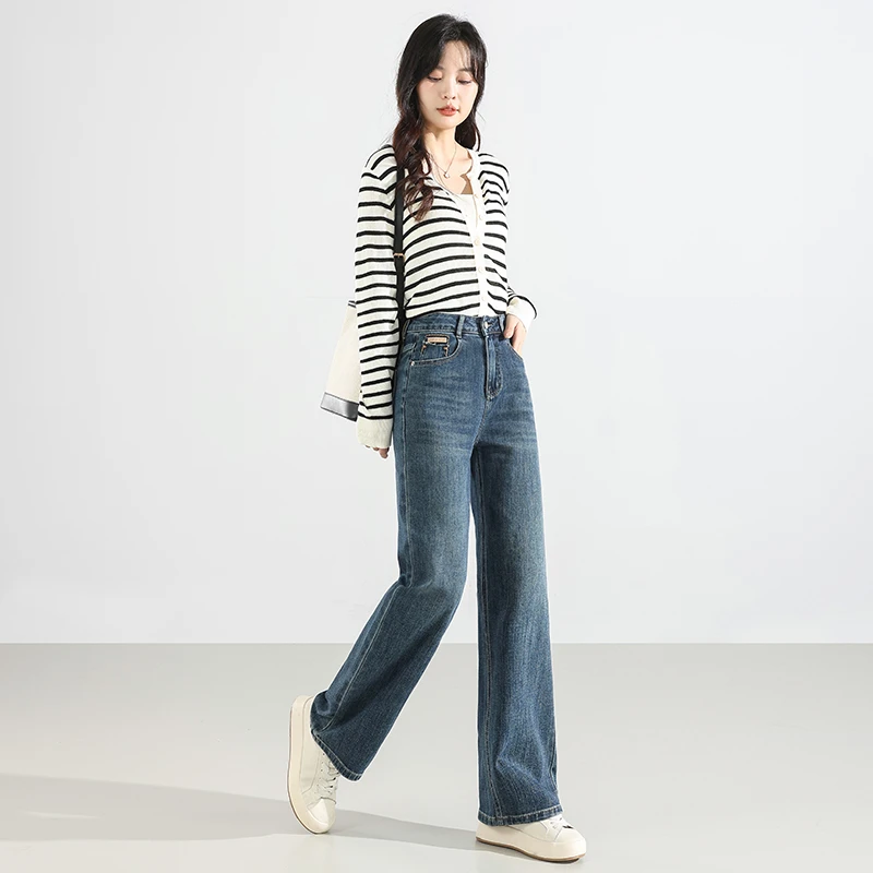 直筒牛仔裤女长裤春秋季新款高腰显瘦宽松复古窄版阔腿休闲拖地裤