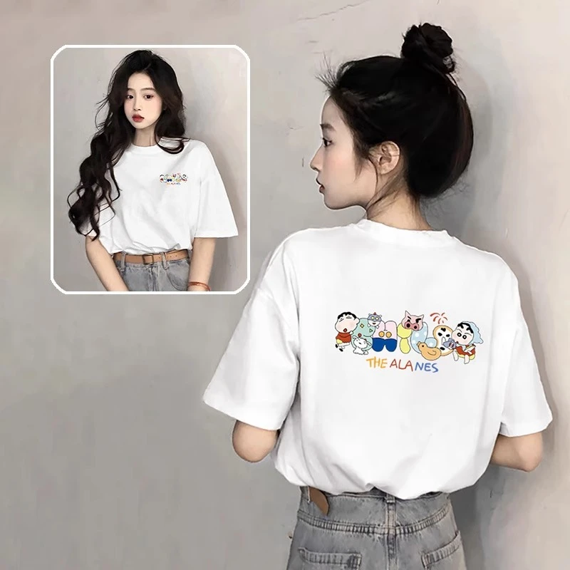 白色圆领纯棉短袖t恤女夏季新款2025半袖宽松印花学生上衣ins潮流