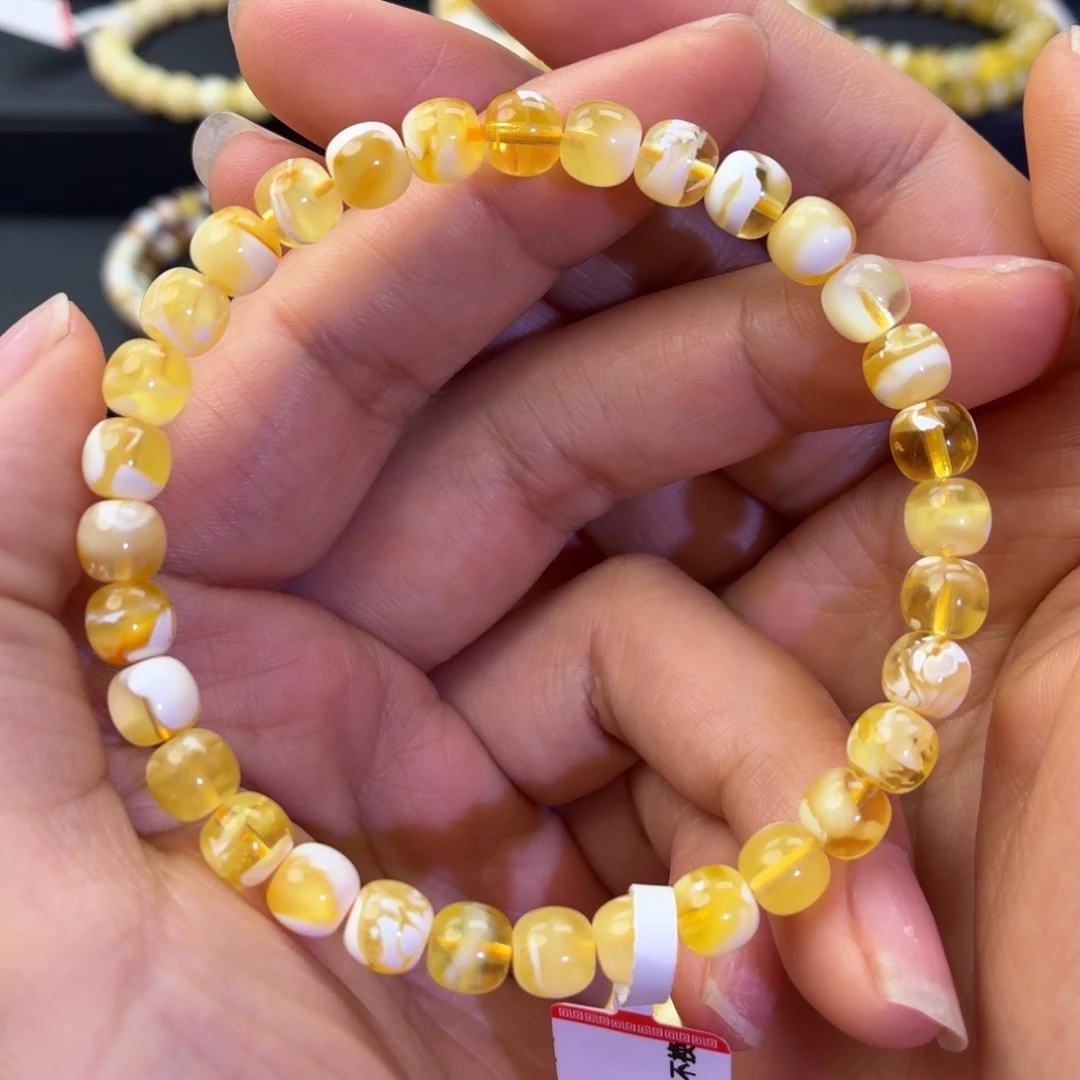 琥珀未镶嵌珠宝奇石金瓷白6.5