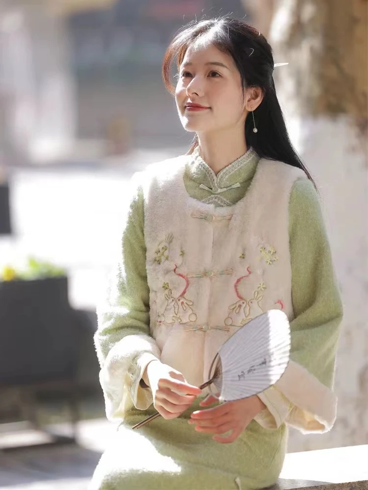 979-小兔子 马甲 加厚 旗袍 【单马甲】