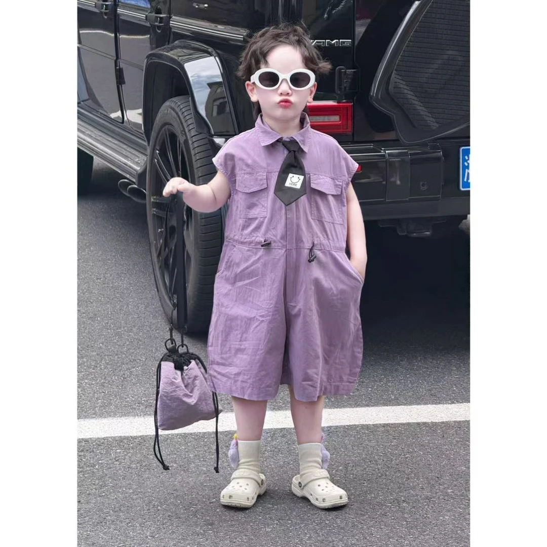 【k baby专属】邹缨齐紫~新款儿童时尚韩版休闲显白炸街翻领连体裤