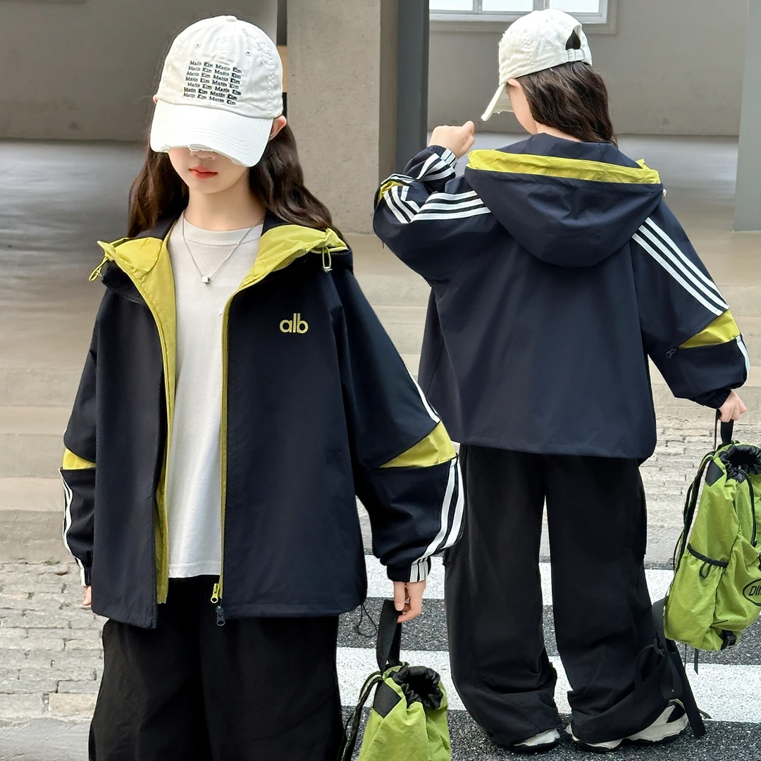 女童秋季时尚假两件冲锋衣外套中大童女孩超好看儿童百搭秋装上衣