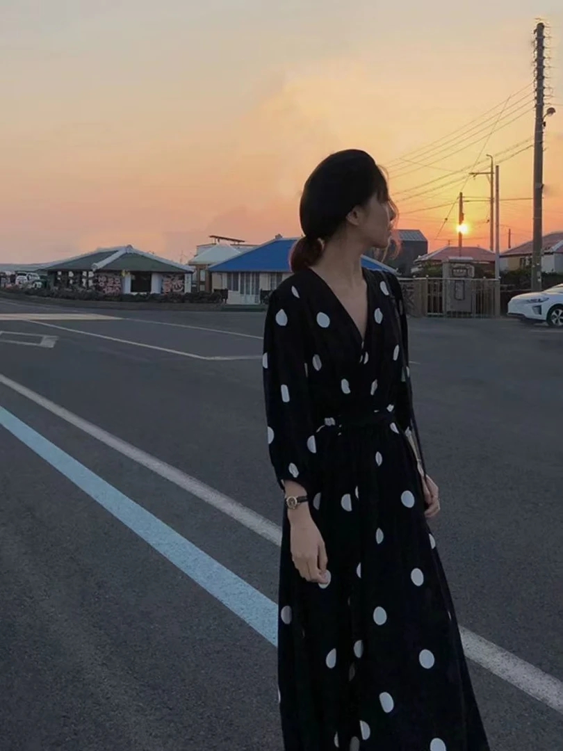 1205  收腰显瘦波点连衣裙女夏季海边度假长裙A64