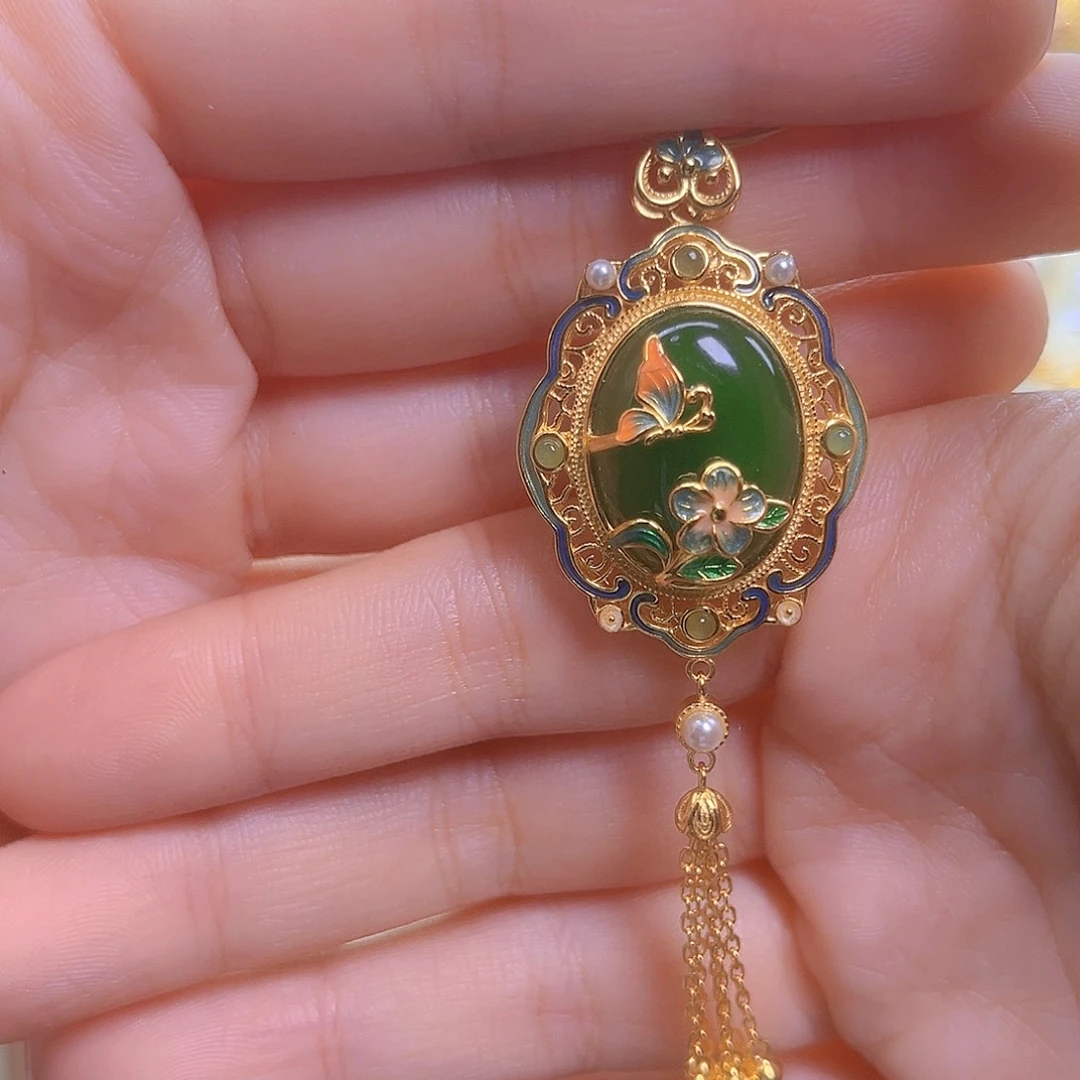 和田玉银S925镀金镶嵌颈饰