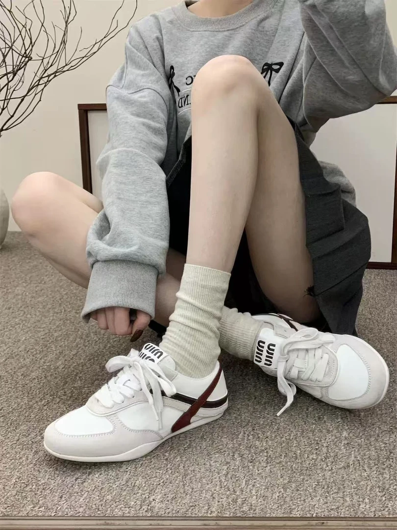 拼色德训鞋女2025春季新款圆头系带百搭休闲运动鞋CKVV 236012