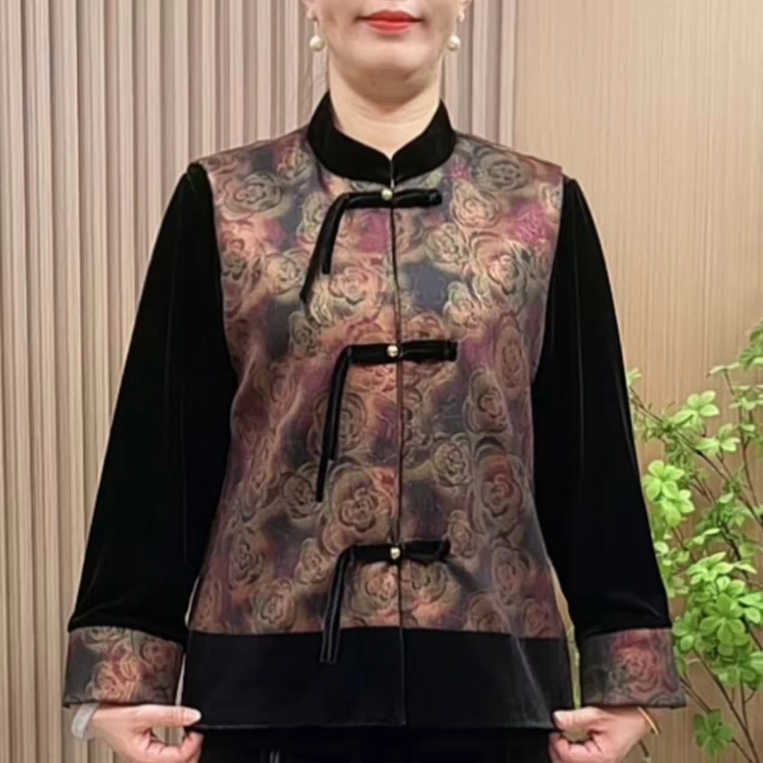 8878妈妈装秋装国风马甲套装中老年女装新中式盘扣坎肩两件套上衣