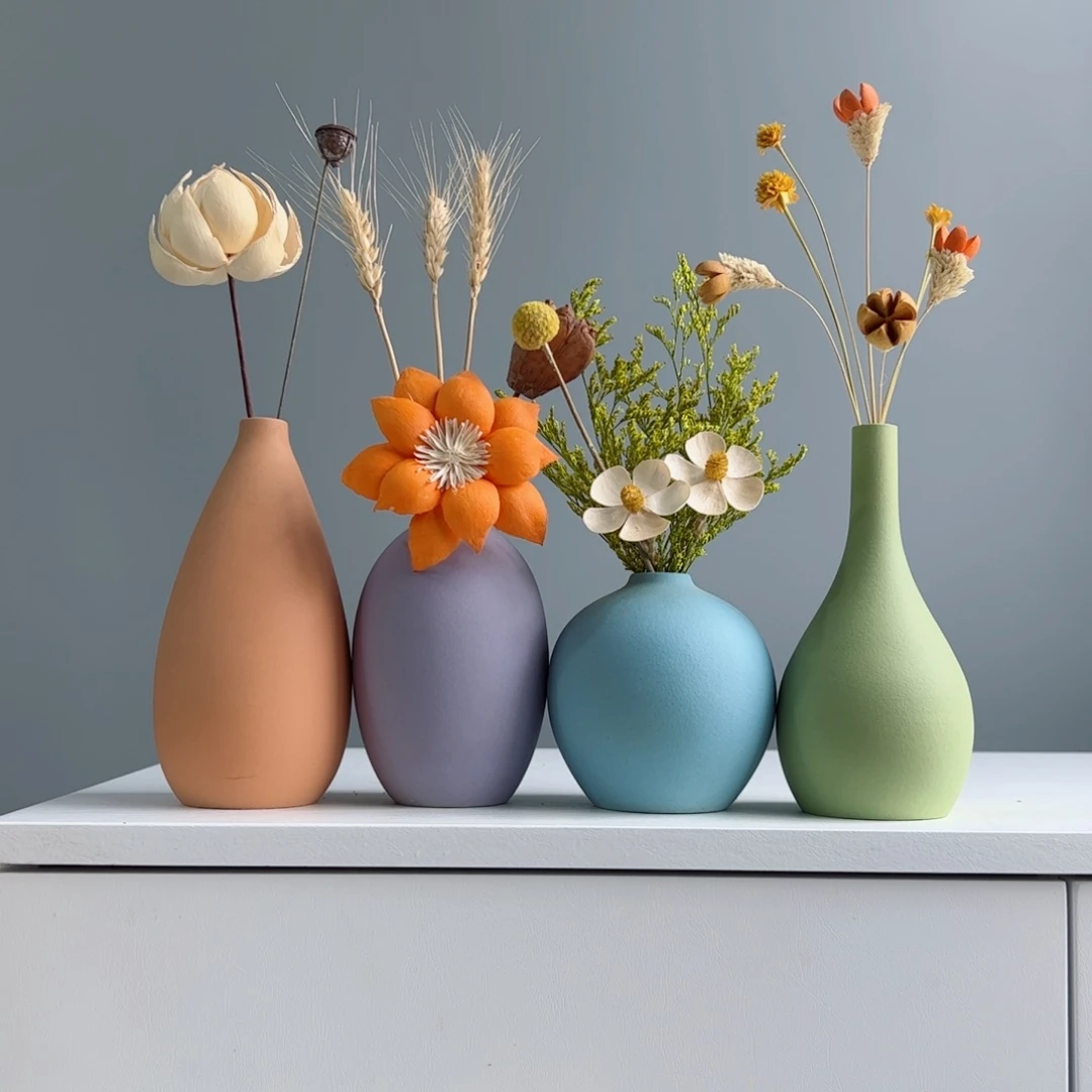 摆件陶瓷小花瓶摆件含花总高约20-30cm