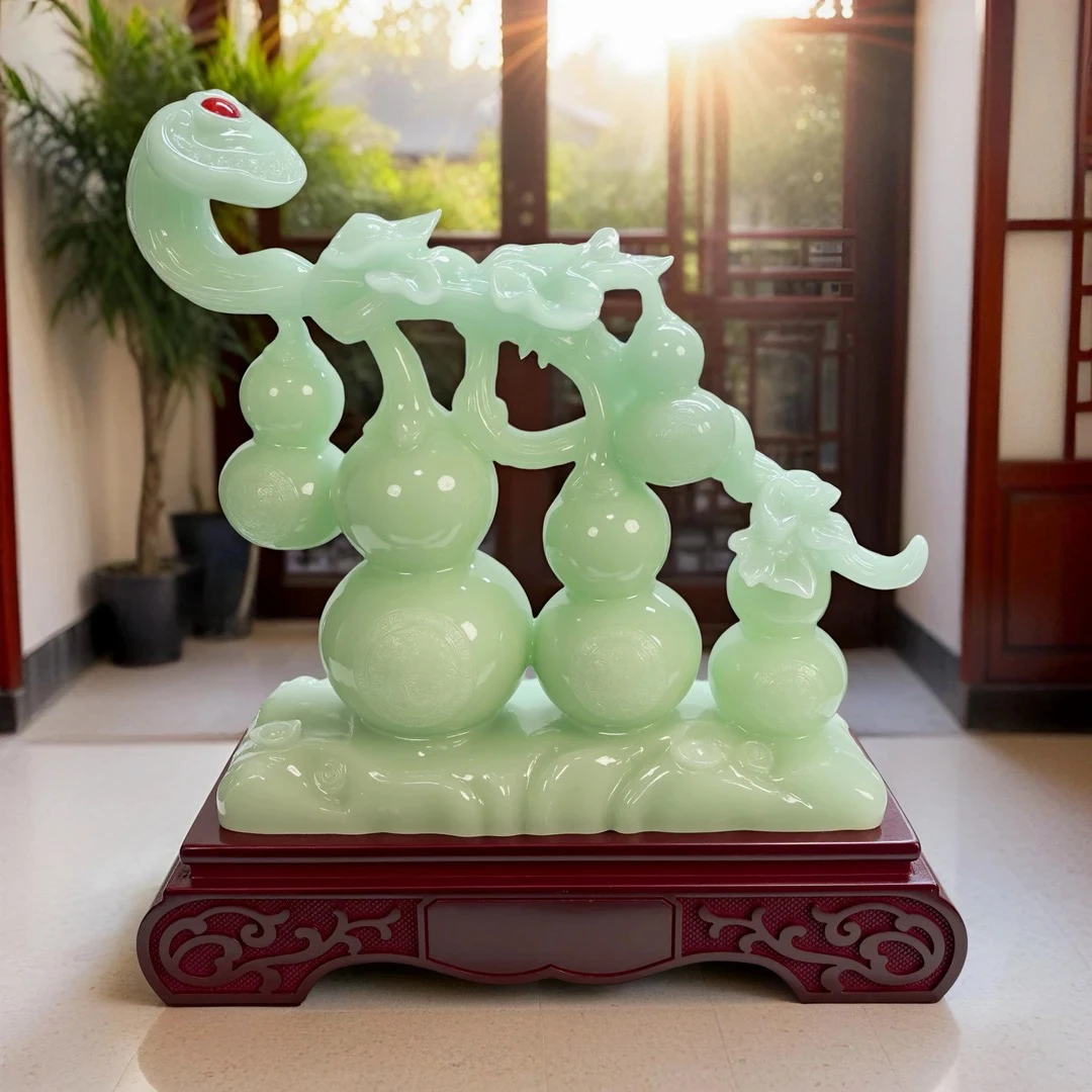 XL五福临门玉葫芦/高档葫芦摆件【长25高28厘米】