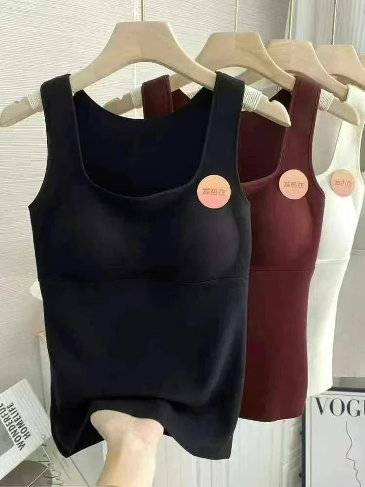 【平领发热背心】2298保暖发热德绒背心百搭女士黑色羊绒加绒咖啡色