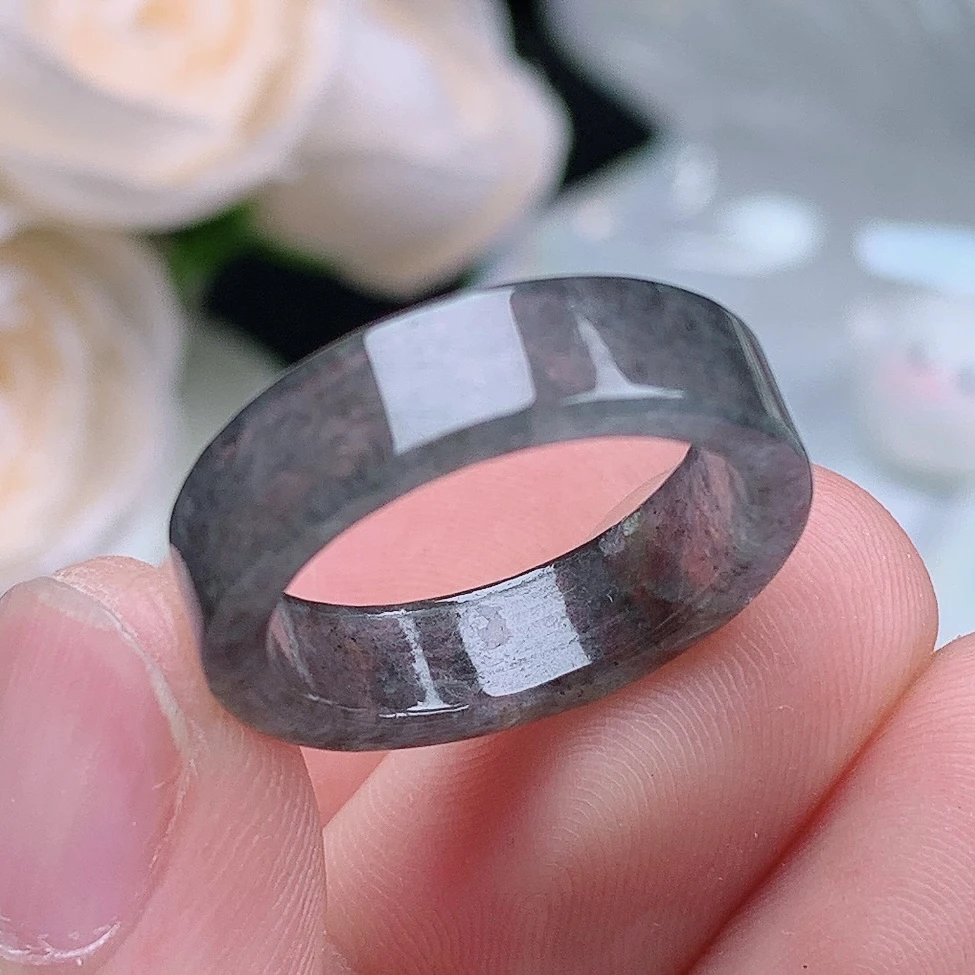 天然翡翠A货老坑冰种冰乌鸡方戒戒指指环14号圈口内径17.1mm#6S