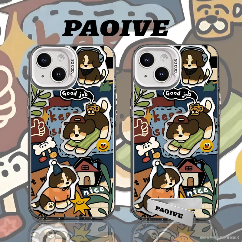 适用苹果华为vivo一加iPhone14小米手机小狗贴图支架彩银手机壳