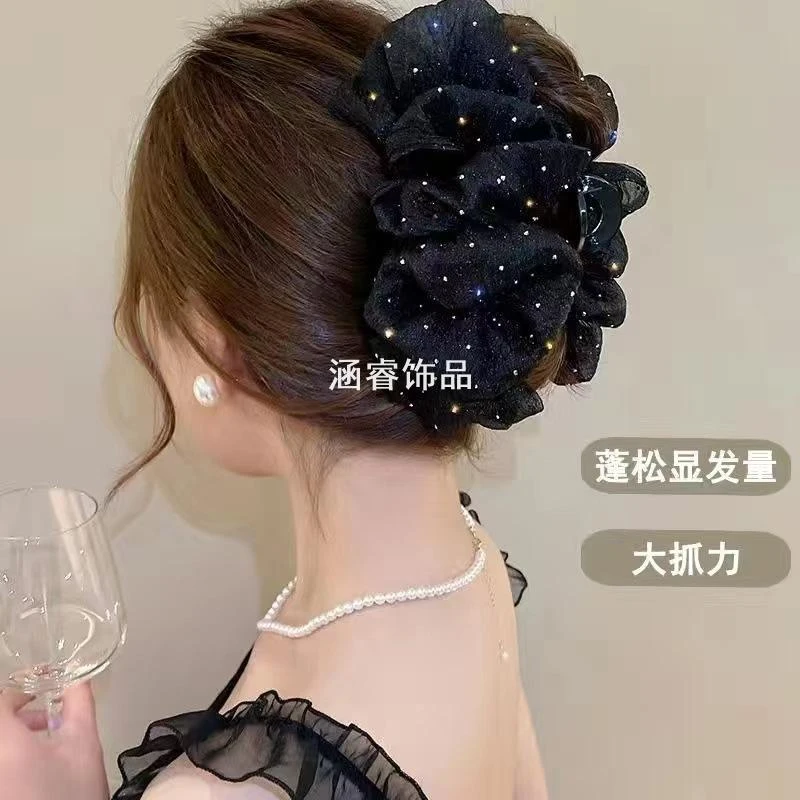 云朵大抓夹2025新款后脑勺气质泡泡发夹超大号波点鲨鱼夹盘发头饰