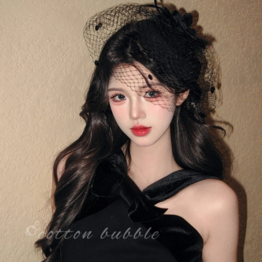 法式复古黑色网纱小礼帽头饰发夹生日拍照发饰女民国千金头纱帽子