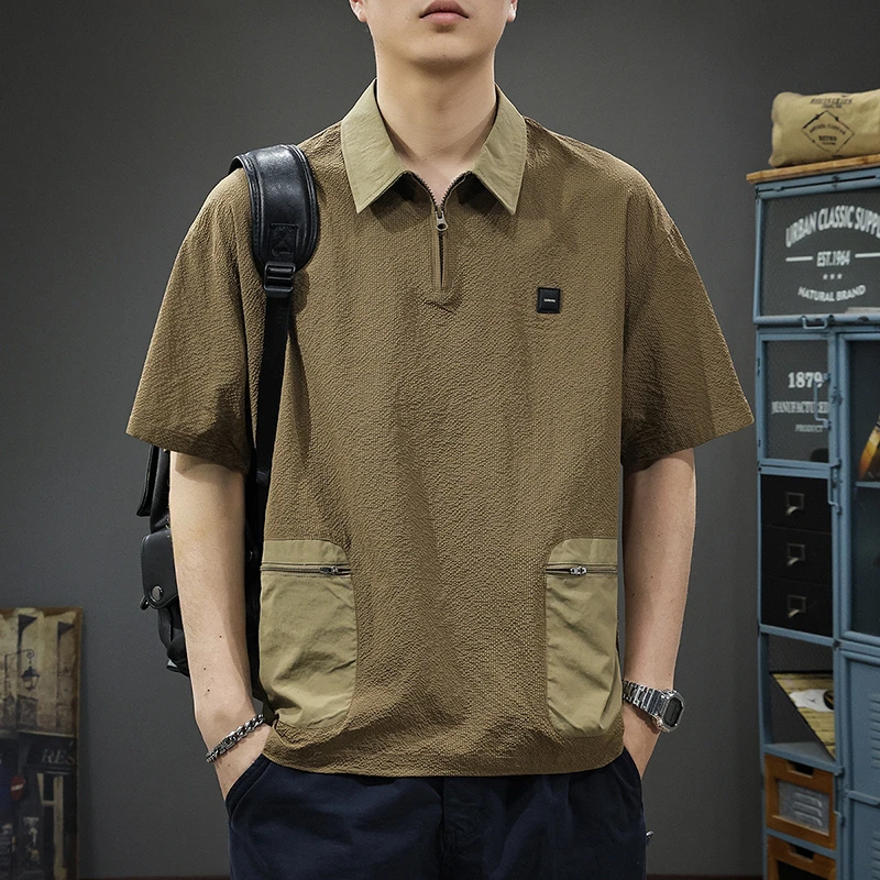 aoyu/遨宇夏季2025新款潮牌撞色速干短袖polo衫男宽松男t恤短袖