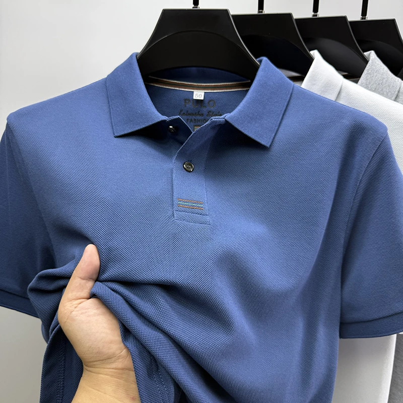 CATIA SELI丝光长绒棉短袖t恤男翻领夏季门抽绣花纯棉polo衫半袖