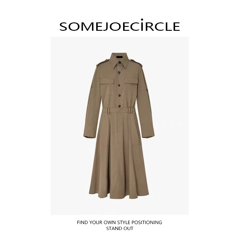 SOMEJOECIRCLE【M】25秋新品百搭洗水棉工装裙附腰带复古裙女Z7636